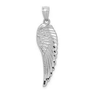 14k White Gold Textured Angel Wing Pendant, 10 x 33mm